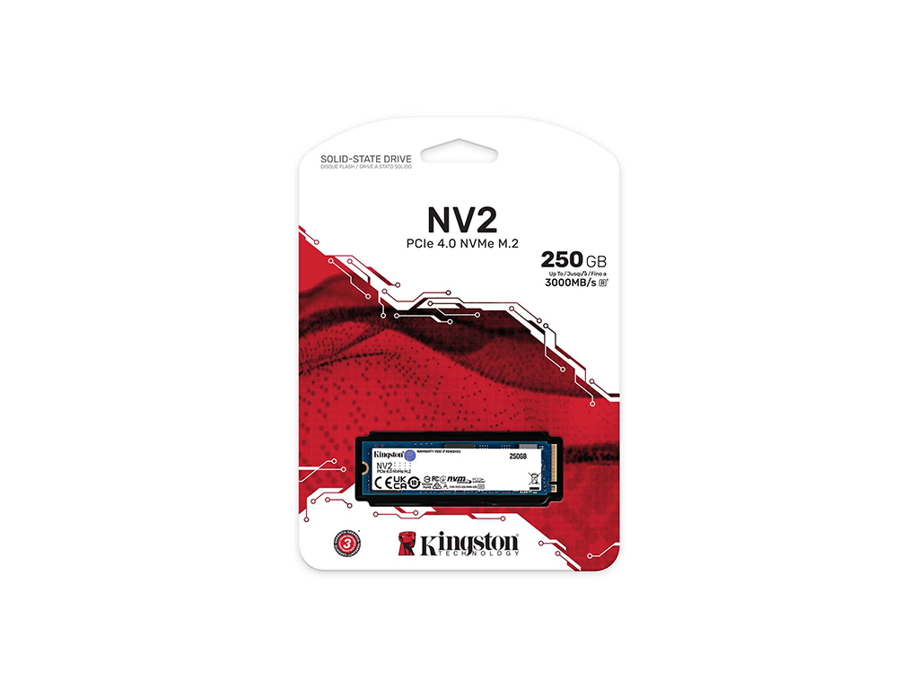 Kingston SSD 250GB NV2NVMe PCIe Gen 4.0x4R/W : 3000/1300MB/s